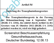Screenshot Beschlussempfehlung Gesundheitsausschuss, Deutscher Bundestag 12.06.13