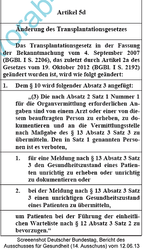 Änderungen des Transplantationsgesetzes vom 14.06.13