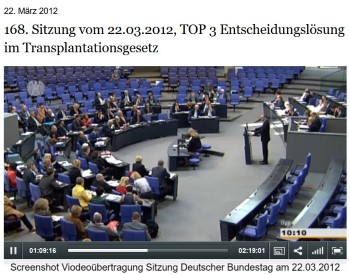 Plenarsitzung Deutscher Bundestag 22.03.2012 zur Organspende